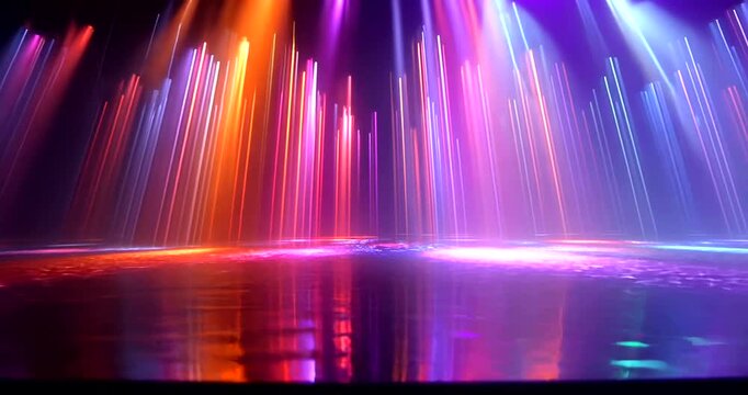 Vibrant colorful lights streak across a dark background creating a mesmerizing abstract scene