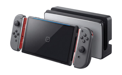 Obraz premium Compact gaming console with detachable controllers and dock.