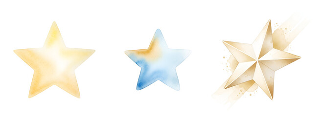 Obraz premium Three star shapes in different styles on transparent background