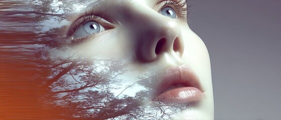 Surreal Double Exposure Portrait of a Woman With Trees and Nature Elements