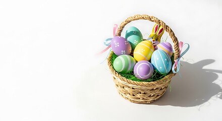 Easter day celebration with colorful easter eggs in a woven basket