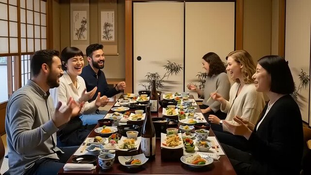 Group of Friends Enjoying Meal Together.