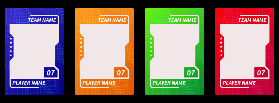 Modern sports trading card frames for football, soccer, basketball, hockey and volleyball players, vector photo border set for clean professional card and flyer layouts