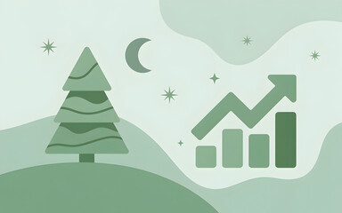 Christmas Tree and Growth Chart Illustration with Moon and Stars