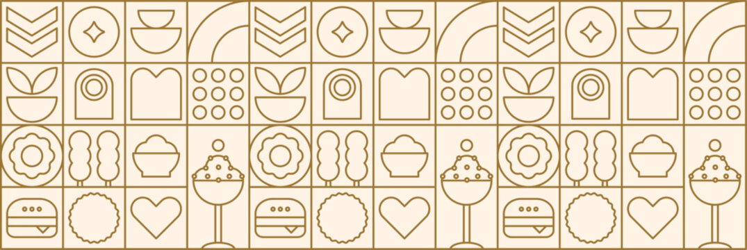 Abstract fast food farm mosaic background with simple cutlery line.