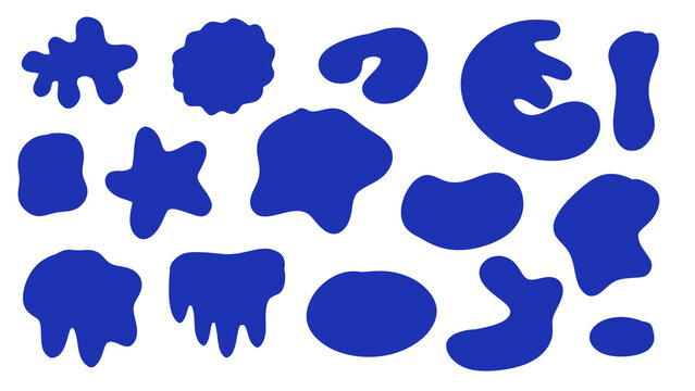 Collection of Cobalt Blue Abstract Blob Shapes Isolated on White Background, Graphic Vector Elements