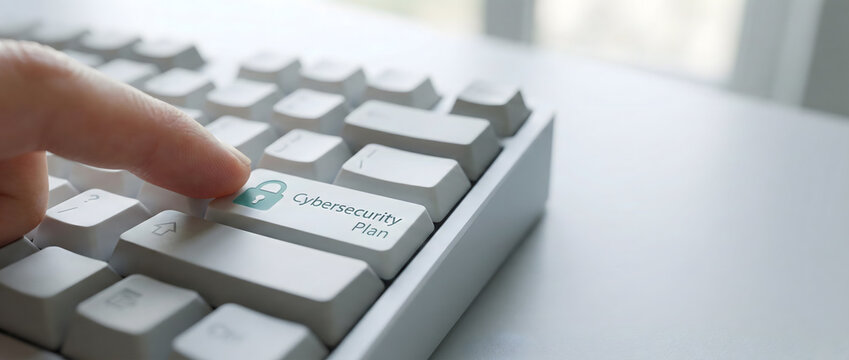 Hand pressing white computer keyboard key with blue enter button isolated on transparent background