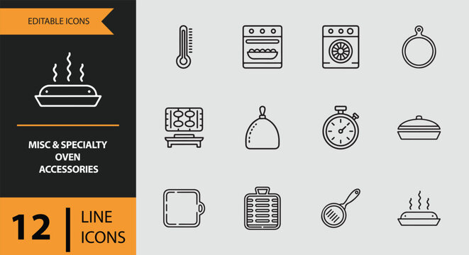 Misc and Specialty Oven Accessories. Specialty Oven Accessories and Baking Tools Outline Icons