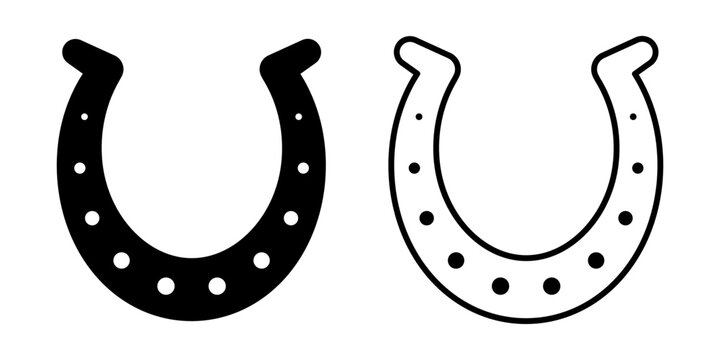 Vector isolated Horseshoe icon set in black outline and fill