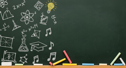 Inspiring Chalkboard Background Filled with Hand-Drawn Academic Symbols Representing Education, Knowledge, and Creative Ideas, Perfect for Study Concepts and Visual Learning