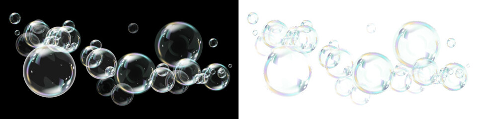 Naklejka premium Sparkling Soap Bubbles Decorative Overlay PNG Set.