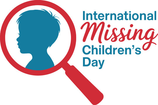 International Missing Children's Day awareness with magnifying glass and child silhouette 1