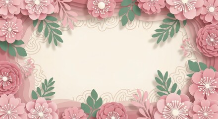Elegant Pink Flower Paper Cut Background