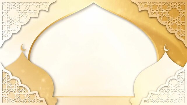 Elegant Islamic Archway Frame with Intricate Geometric Patterns and Soft Golden Glow - Ideal for Ramadan, Eid, and Islamic Celebrations