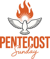 Obraz premium White dove with orange flame and sunburst on Pentecost Sunday