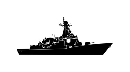 Obraz premium Modern Frigate Warship Silhouette Vector Illustration