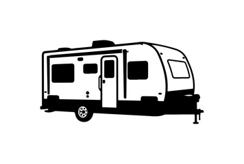 Minimalist Black and White Camper Van Illustration