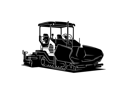 Black and White Road Paver Construction Illustration