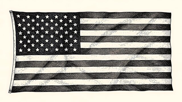 Vintage sketch of the american flag waving