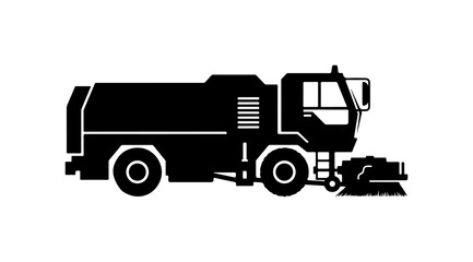 Fototapeta premium Street Sweeper Vehicle Silhouette - Black and White Illustration