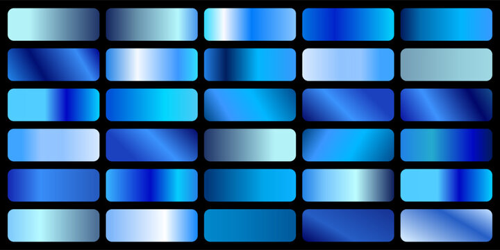 Blue metallic gradient background set. Metallic gradation textures. Shiny elegant vector gradient collection. Vector illustration eps10