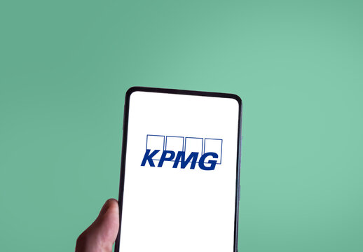 KPMG logo on a smartphone screen. Link&ouml;ping, &Ouml;sterg&ouml;tland, Sweden. 02-14-2026