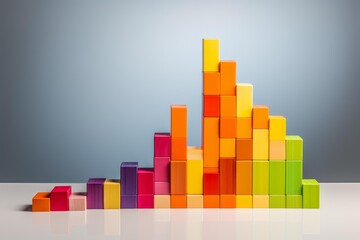 Fototapeta premium Colorful wooden blocks representing statistics, data analytics, and business growth