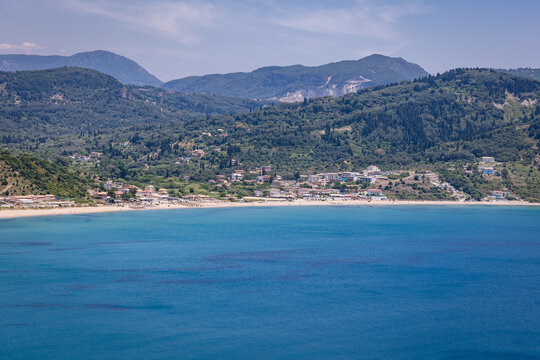 Agios Georgios village on Corfu Island, Greece - view from area of Porto Timoni Ionian Sea beach