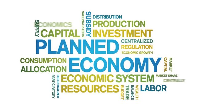 Planned Economy animated word cloud-text design animation tag kinetic typography seamless loop.
