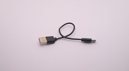 Black short USB cable isolated on white background