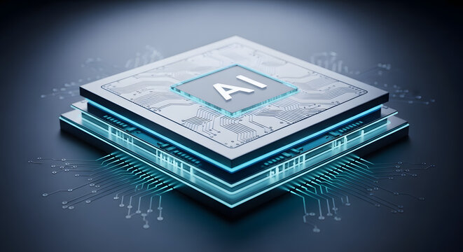 Advanced artificial intelligence processor at the core of a sophisticated digital network, symbolizing cutting-edge data processing and future technological innovation