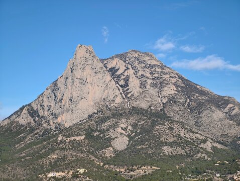 Skyline with moon and slopes, Elevated summit with celestial body and peaceful nature surroundings