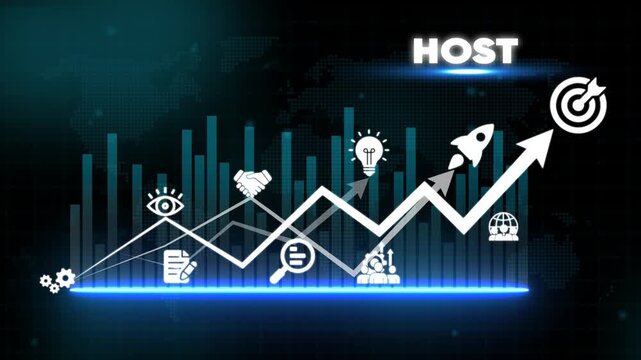 Business Growth Concept with Infographic and H O S T on Dark Background with Blue Accents HOST target