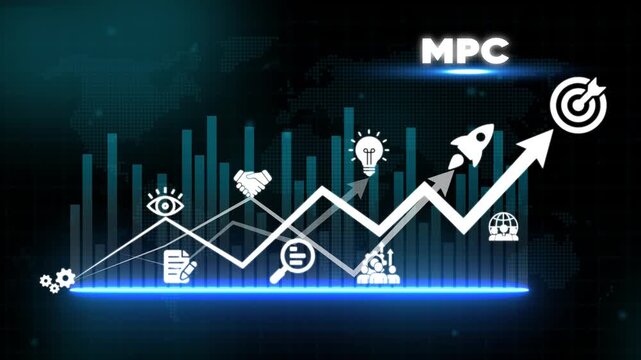 Business Growth Concept with Infographic and M P C on Dark Background with Blue Accents marketing finance