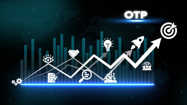 Business Growth Concept with O T P One Time Password and Graphs on Dark Background with Blue Accents