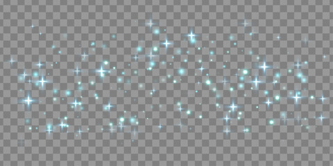 Turquoise cloud of scattered dust and tiny stars, varying size and transparency, abstract glowing particles in PNG format. © Oleksandr