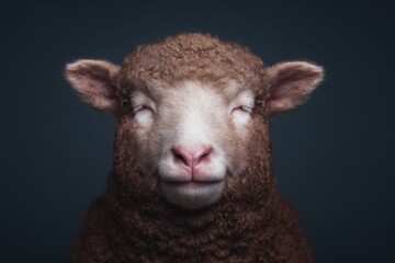 Obraz premium Sheep with closed eyes in studio setting with dark background