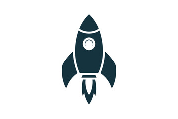A minimalist vector graphic of a rocket ship in a flat design style