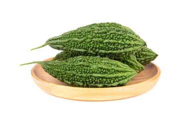 Fresh bitter gourd Bitter cucumber or bitter melon with cut slice isolated on a white background