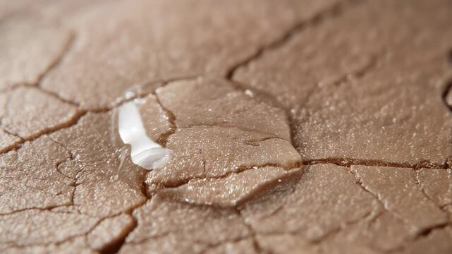 Droplet on Dry Cracked Mud Surface.