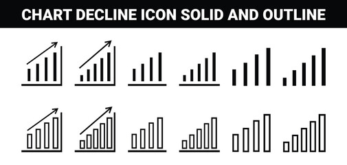 Obraz premium Bar Chart Growth and Increase Icon Set Solid and Outline Financial Graph Vector