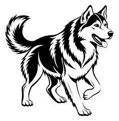 Fototapeta premium Cute corgi dog mascot sitting with tongue out black and white vector