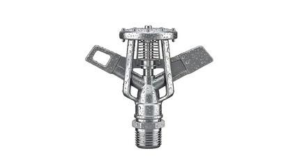 Naklejka premium Sprinkler Head Metal Irrigation Device with Adjustable Nozzles in White Background