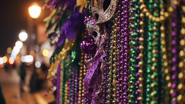 Mardi Gras Festival Celebration &ndash; Colorful Carnival Parade, Mask, Beads and New Orleans Culture