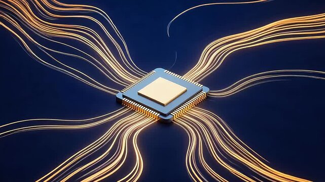 Microchip with glowing lines