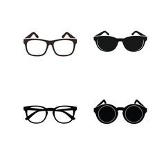 Four different styles of black glasses