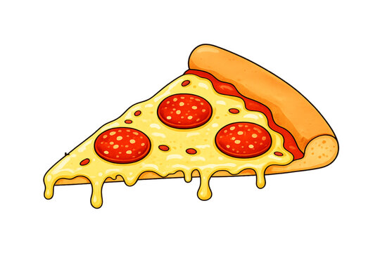 Delicious Cartoon Pepperoni Pizza Slice with Melting Cheese