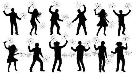 Obraz premium Group of Silhouetted People Dancing.