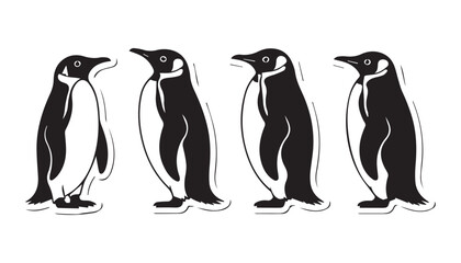 black color Penguins bird set of silhouette vector illustration, solid white background © silhouette