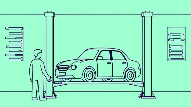 Car Service Takes Place in an Auto Repair Shop Animation 